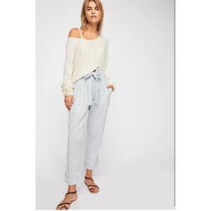 Free People Rumors Yarn Dye Belted Harem Crop Pants Stripes Sz 6 100% Cotton